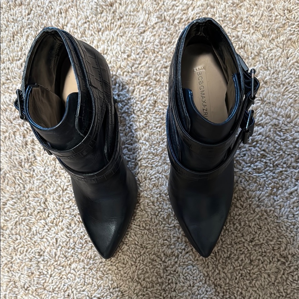 BCBGMaxAzria Black Ankle Boots with Buckle Details